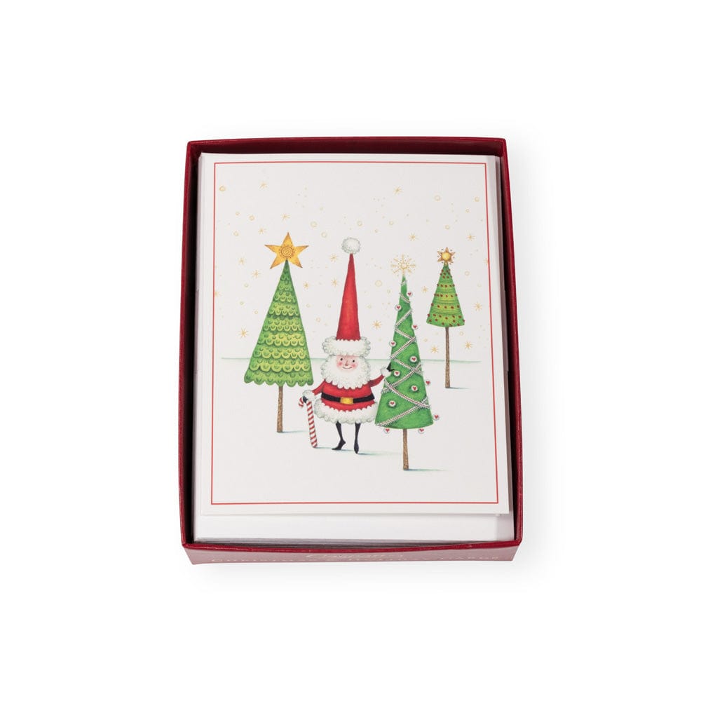 Santa And Little Trees Mini Boxed Christmas Cards - 15 Christmas Cards 