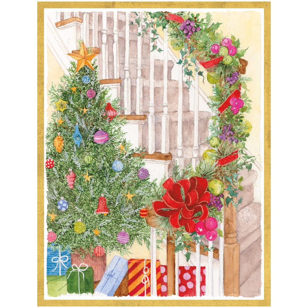 Decorated Staircase Christmas Tree Personalized Christmas Cards Caspari