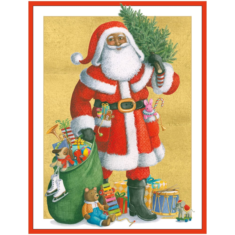 Santa With All His Gifts Personalized Christmas Cards Caspari