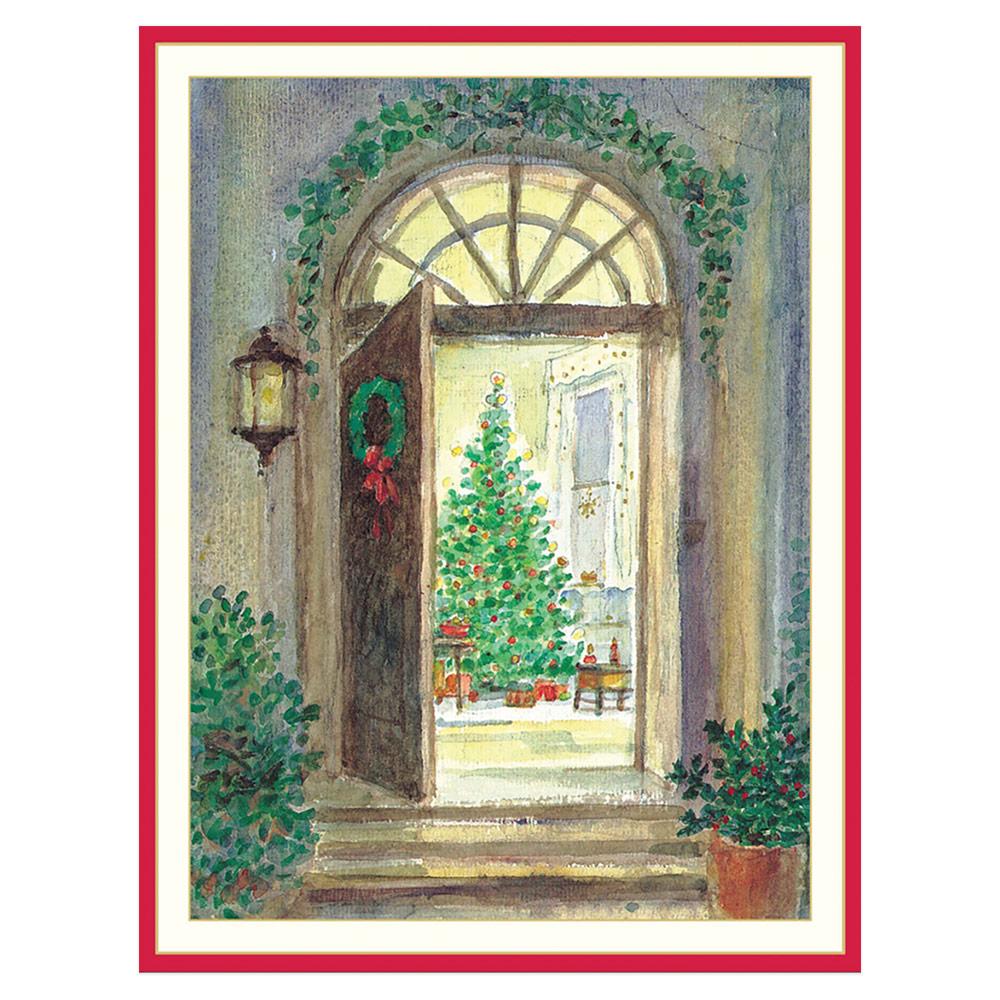 Open Door with Tree Boxed Christmas Cards 15 Cards & 15 Envelopes