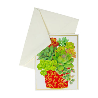 Caspari Succulents In Cachepot Mini Boxed Christmas Cards - 15 Christmas Cards & 15 Envelopes 100017