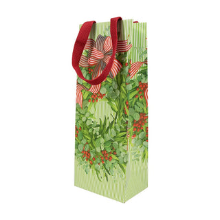 Caspari Ribbon Stripe Wreath Wine & Bottle Gift Bag - 1 Each 10063B4