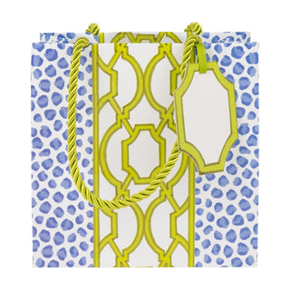 Caspari Knots And Spots Blue & Green Small Square Gift Bags - One Gift Bag Included 10117B1.5