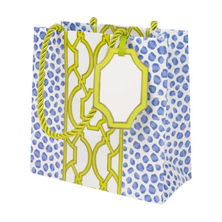 Caspari Knots And Spots Blue & Green Small Square Gift Bags - One Gift Bag Included 10117B1.5