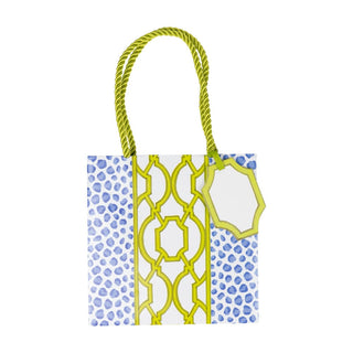 Caspari Knots And Spots Blue & Green Small Square Gift Bags - One Gift Bag Included 10117B1.5