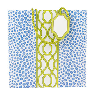 Caspari Knots And Spots Blue & Green Medium Square Gift Bags - One Gift Bag Included 10117B13