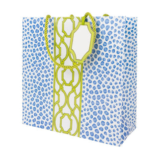 Caspari Knots And Spots Blue & Green Medium Square Gift Bags - One Gift Bag Included 10117B13