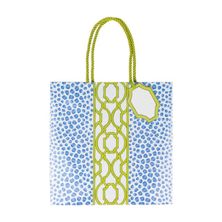 Caspari Knots And Spots Blue & Green Medium Square Gift Bags - One Gift Bag Included 10117B13