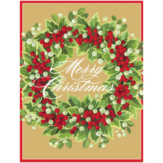 Caspari Holly And Berry Wreath Boxed Christmas Cards - 15 Christmas Cards & 15 Envelopes 102218