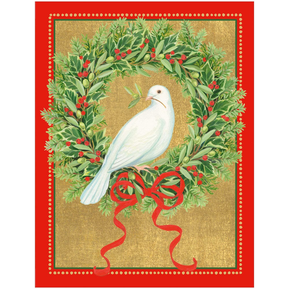 Caspari Dove And Wreath Boxed Christmas Cards - 16 Cards & 16 Envelopes ...