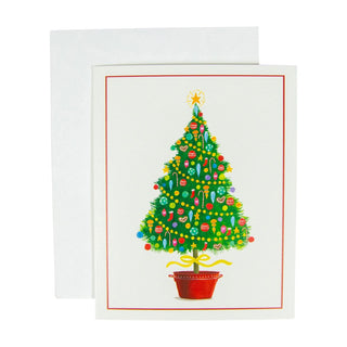 Caspari Happy Christmas Tree Mini Boxed Christmas Cards - 15 Christmas Cards & 15 Envelopes 103008