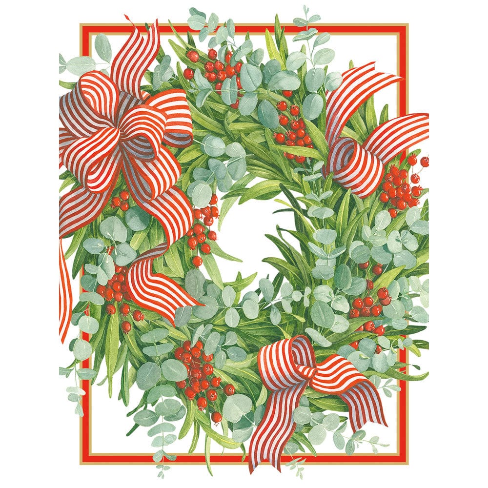 Ribbon Stripe Wreath Boxed Christmas Cards - 16 Christmas Cards & 16 E ...