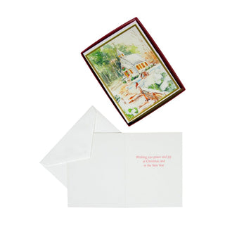 Caspari Peaceful Church In Snow Boxed Christmas Cards - 15 Christmas Cards & 15 Envelopes 103206