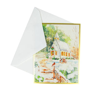 Caspari Peaceful Church In Snow Boxed Christmas Cards - 15 Christmas Cards & 15 Envelopes 103206