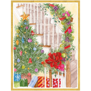 Personalization by Caspari Decorated Staircase And Christmas Tree Personalized Christmas Cards 103212PG