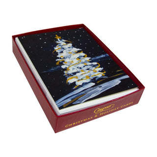 Caspari Snowy Tree In The Night Boxed Christmas Cards - 15 Christmas Cards & 15 Envelopes 103222