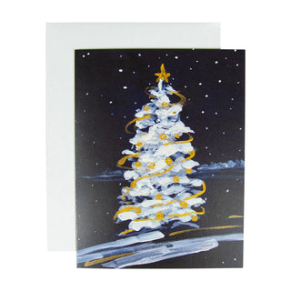 Caspari Snowy Tree In The Night Boxed Christmas Cards - 15 Christmas Cards & 15 Envelopes 103222