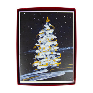 Caspari Snowy Tree In The Night Boxed Christmas Cards - 15 Christmas Cards & 15 Envelopes 103222