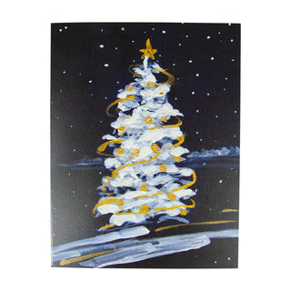 Caspari Snowy Tree In The Night Boxed Christmas Cards - 15 Christmas Cards & 15 Envelopes 103222