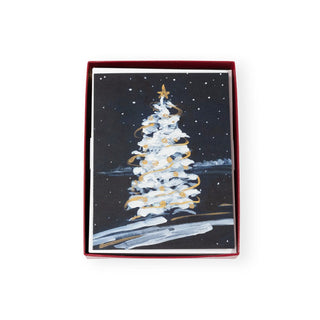 Caspari Snowy Tree In The Night Boxed Christmas Cards - 15 Christmas Cards & 15 Envelopes 103222