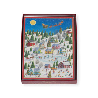 Caspari Ice Skating At Christmas Large Boxed Christmas Cards - 15 Christmas Cards & 15 Envelopes 103310