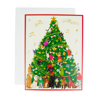 Caspari Dogs And Cats Christmas Tree Large Boxed Christmas Cards - 15 Christmas Cards & 15 Envelopes 103312