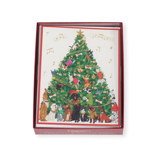 Caspari Dogs And Cats Christmas Tree Large Boxed Christmas Cards - 15 Christmas Cards & 15 Envelopes 103312