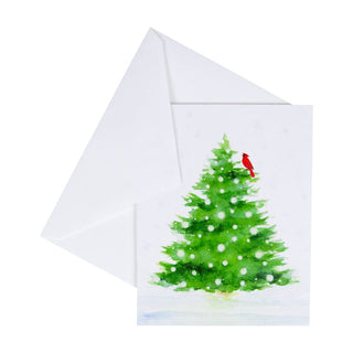 Caspari Snowy Tree With Cardinal Boxed Christmas Cards - 15 Christmas Cards & 15 Envelopes 104016