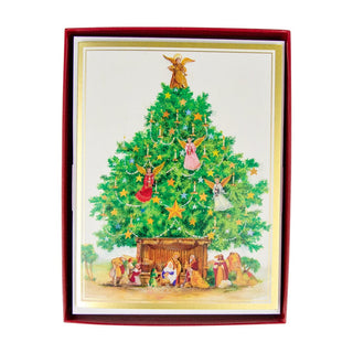 Personalization by Caspari Angel Tree With Creche Personalized Christmas Cards 104207PG