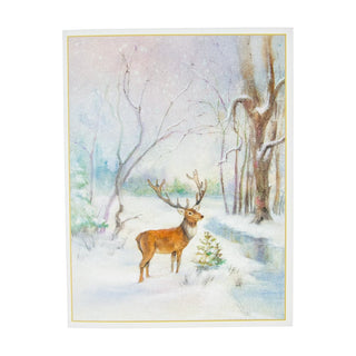 Caspari Deer In Snowy Wood Boxed Christmas Cards - 15 Christmas Cards & 15 Envelopes 104212