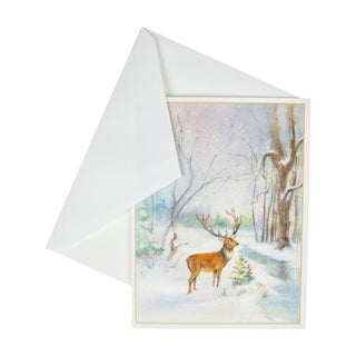 Caspari Deer In Snowy Wood Boxed Christmas Cards - 15 Christmas Cards & 15 Envelopes 104212