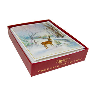 Caspari Deer In Snowy Wood Boxed Christmas Cards - 15 Christmas Cards & 15 Envelopes 104212