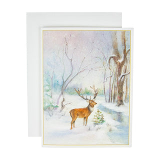 Caspari Deer In Snowy Wood Boxed Christmas Cards - 15 Christmas Cards & 15 Envelopes 104212