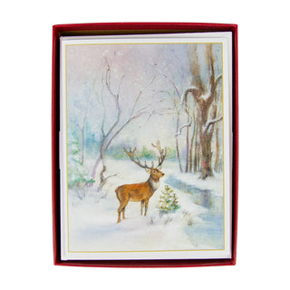 Caspari Deer In Snowy Wood Boxed Christmas Cards - 15 Christmas Cards & 15 Envelopes 104212