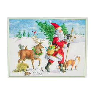 Caspari Winter Walk Santa C-Size Boxed Christmas Cards - 15 Cards And Envelopes 104215