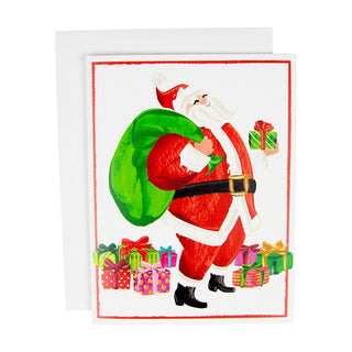 Caspari Smiling Santa Boxed Christmas Cards - 15 Christmas Cards & 15 Envelopes 104219