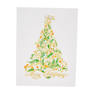 Caspari Calligrphy Christmas Tree Foil Christmas Cards - 10 Christmas Cards & 10 Envelopes 104221