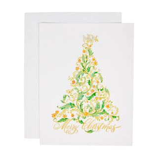 Caspari Calligrphy Christmas Tree Foil Christmas Cards - 10 Christmas Cards & 10 Envelopes 104221