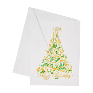 Caspari Calligrphy Christmas Tree Foil Christmas Cards - 10 Christmas Cards & 10 Envelopes 104221