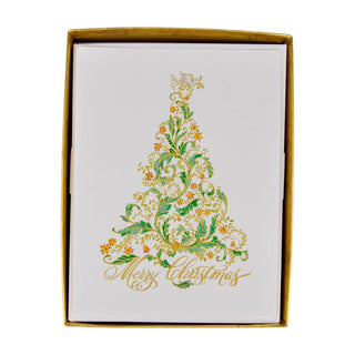 Caspari Calligrphy Christmas Tree Foil Christmas Cards - 10 Christmas Cards & 10 Envelopes 104221