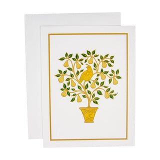 Caspari Partridge In A Pear Tree Embossed Boxed Christmas Cards - 10 Christmas Cards & 10 Envelopes 104307