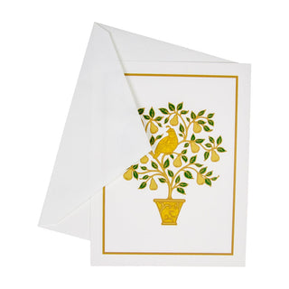 Caspari Partridge In A Pear Tree Embossed Boxed Christmas Cards - 10 Christmas Cards & 10 Envelopes 104307