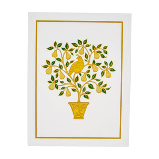 Caspari Partridge In A Pear Tree Embossed Boxed Christmas Cards - 10 Christmas Cards & 10 Envelopes 104307