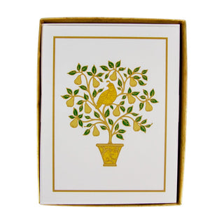 Caspari Partridge In A Pear Tree Embossed Boxed Christmas Cards - 10 Christmas Cards & 10 Envelopes 104307