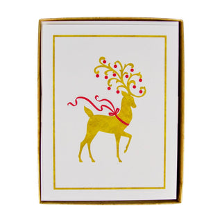 Caspari Reindeer Embossed Boxed Christmas Cards - 10 Christmas Cards & 10 Envelopes 104309