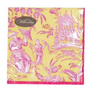 Caspari Silk Road Toile Chartreuse Cocktail Napkins - 20 Per Package 12473C