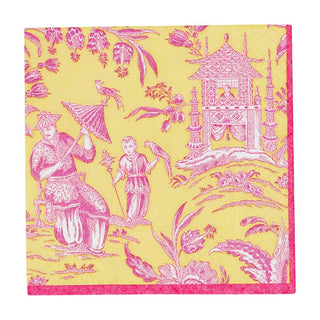 Caspari Silk Road Toile Chartreuse Cocktail Napkins - 20 Per Package 12473C