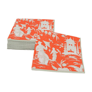 Caspari Silk Road Toile Mandarin Boxed Cocktail Napkins - 40 Per Box 12474B