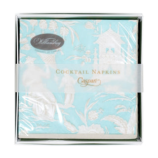 Caspari Silk Road Toile Robin's Egg Boxed Cocktail Napkins - 40 Per Box 12475B