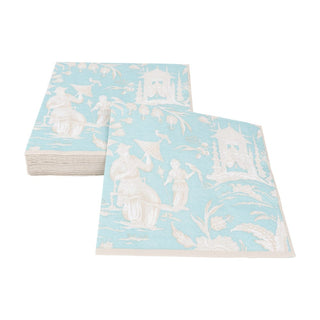 Caspari Silk Road Toile Robin's Egg Boxed Cocktail Napkins - 40 Per Box 12475B